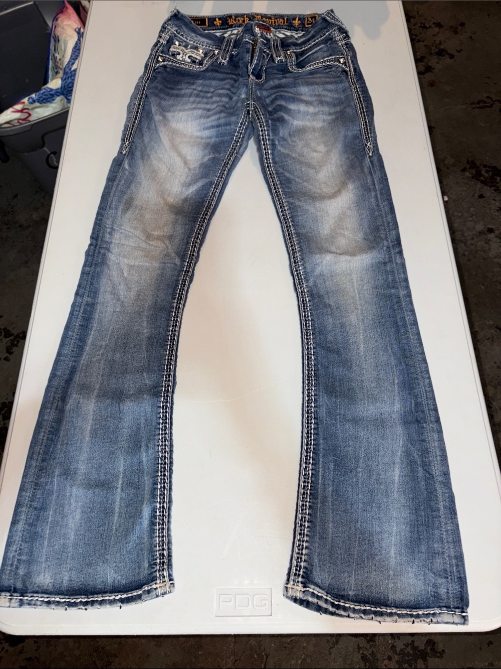 Rock Revival Women's Flare Jeans - Blue Wash with Contrast Stitching